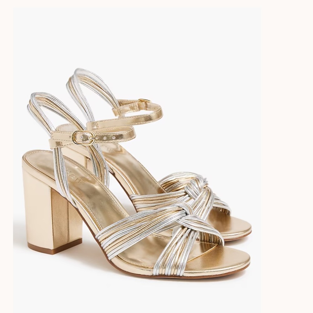 J. Crew Gold and Silver Strappy Heels NIB